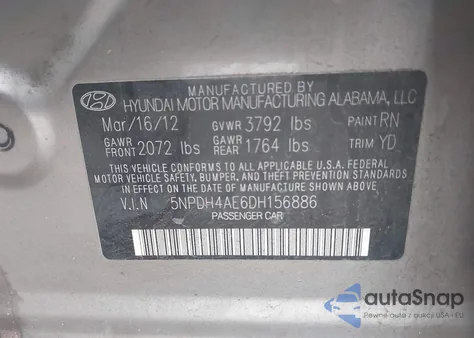 2013 Hyundai Elantra Gls/Limited from USA, damaged, VIN 5NPDH4AE6DH156886